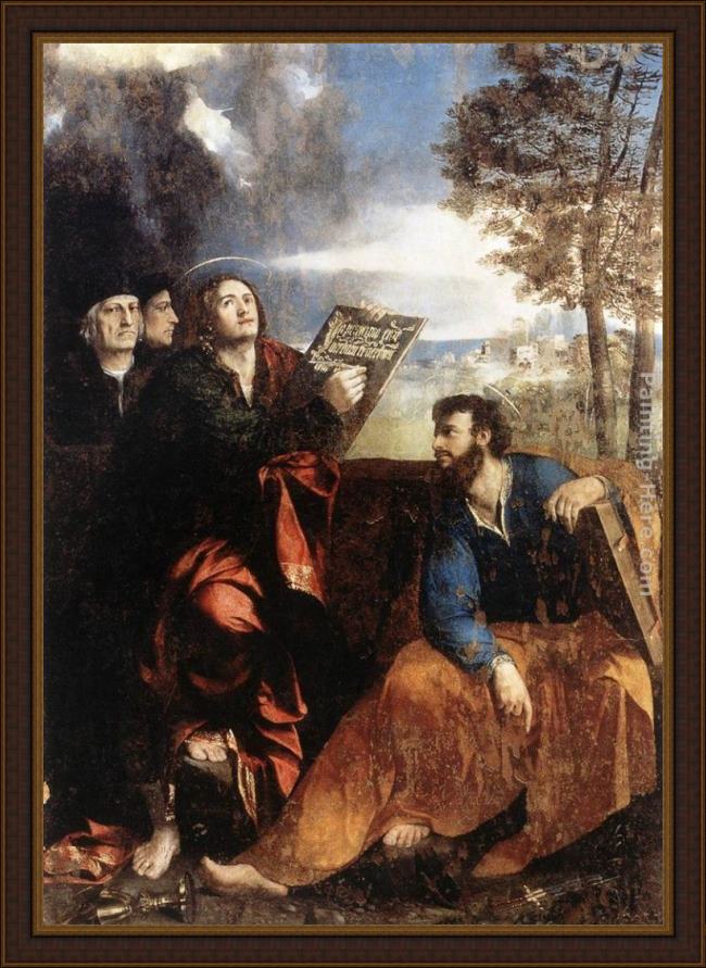 Framed Dosso Dossi sts john and bartholomew with donors painting