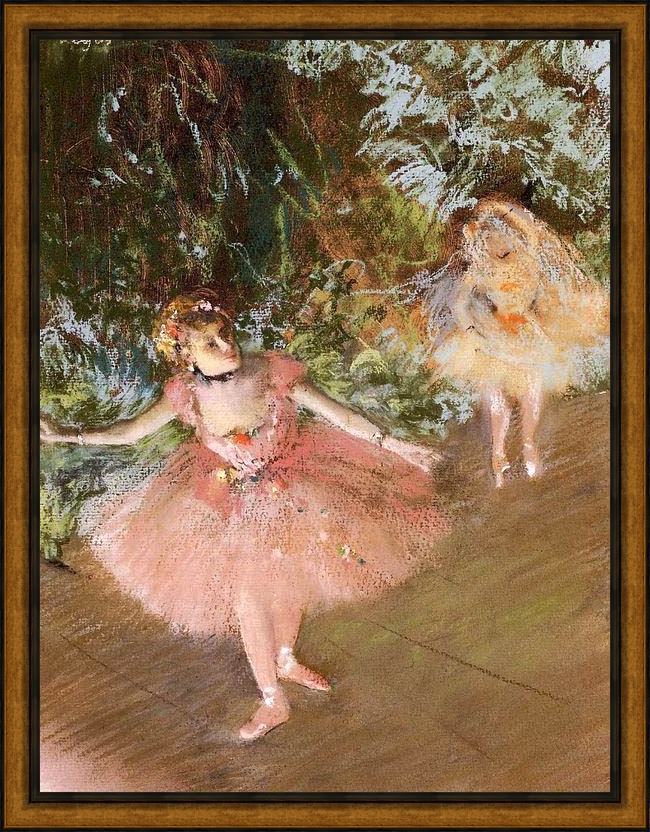 Framed Edgar Degas dancer on stage painting