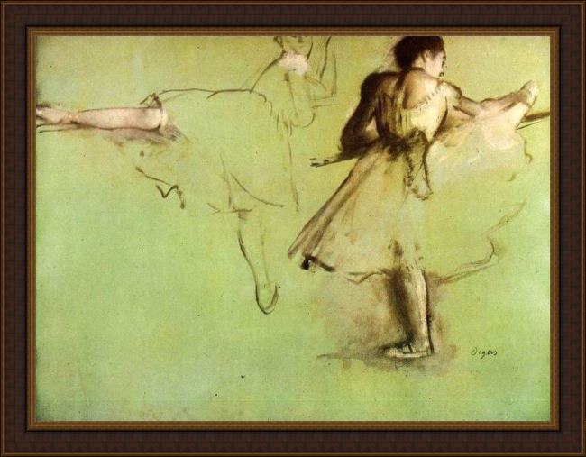 Framed Edgar Degas dancers at the barre painting