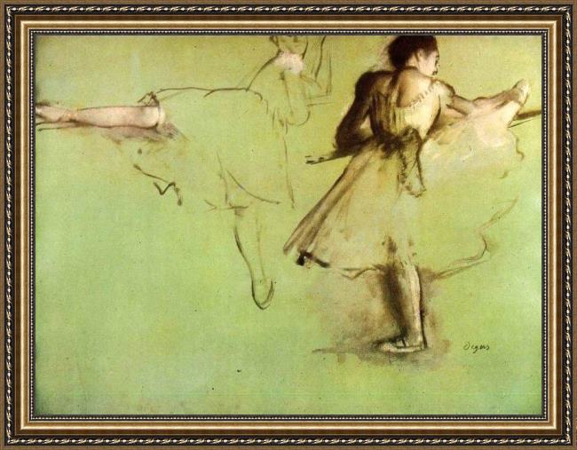 Framed Edgar Degas dancers at the barre painting