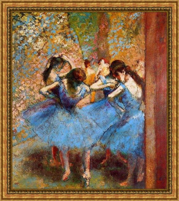 Framed Edgar Degas dancers in blue painting