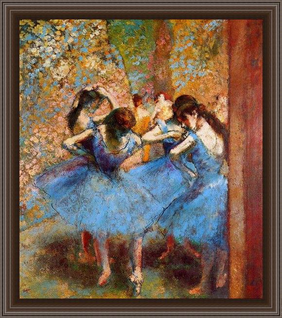 Framed Edgar Degas dancers in blue painting