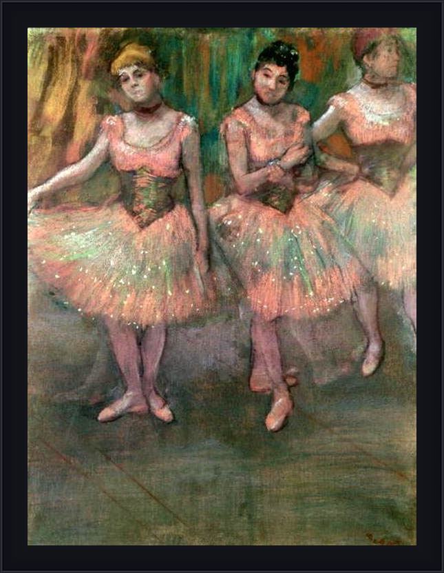 Framed Edgar Degas dancers wearing salmon coloured skirts painting