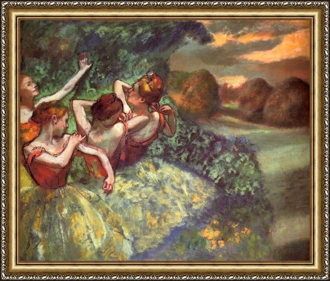 Framed Edgar Degas four dancers painting
