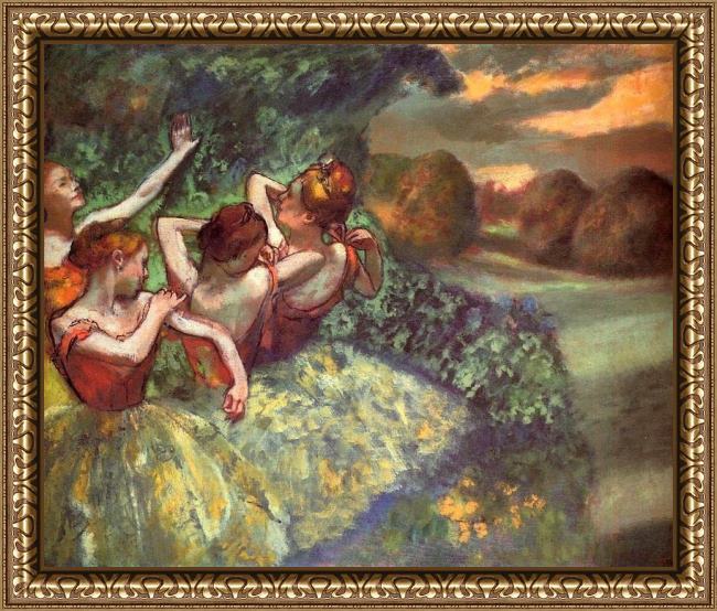 Framed Edgar Degas four dancers painting