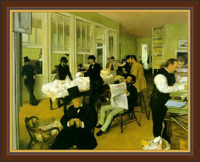 Framed Edgar Degas portrait in a new orleans cotton office painting
