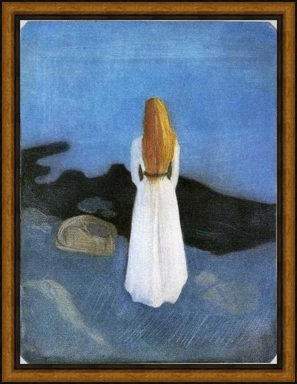 Framed Edvard Munch girl on the beach painting
