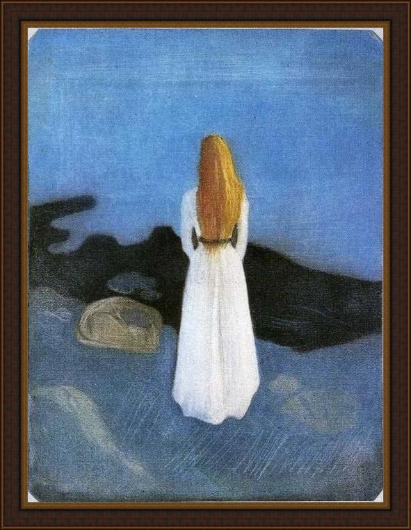 Framed Edvard Munch girl on the beach painting