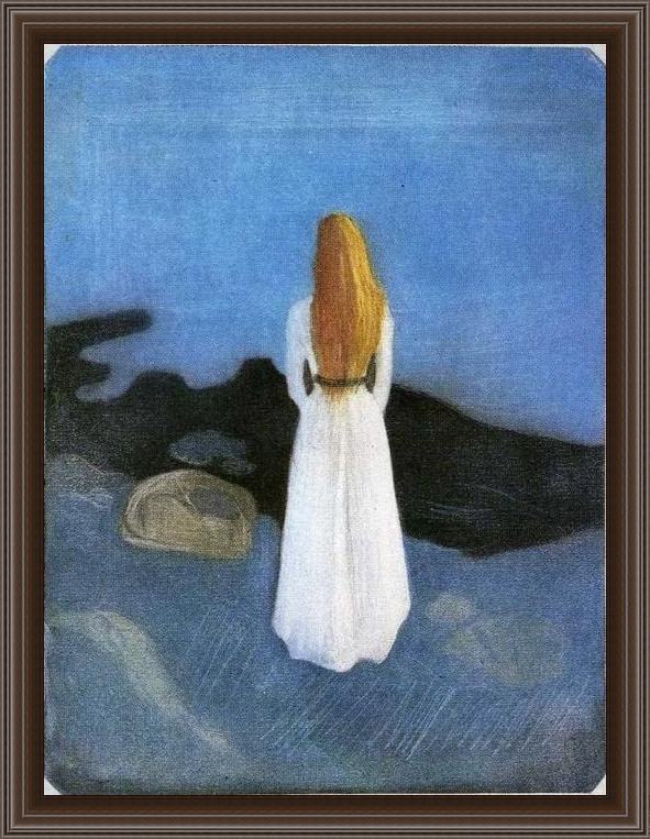 Framed Edvard Munch girl on the beach painting