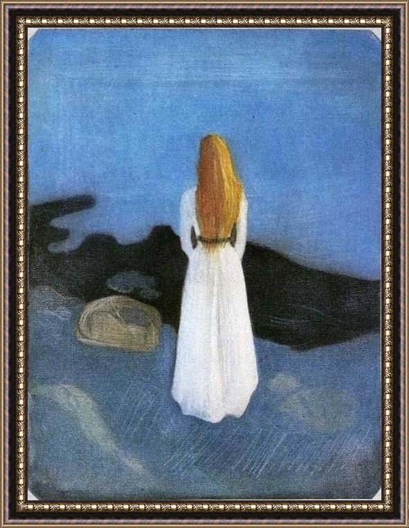 Framed Edvard Munch girl on the beach painting