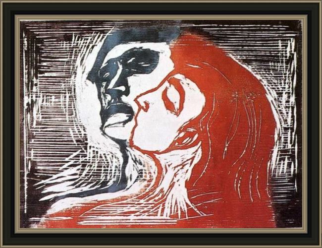 Framed Edvard Munch man and woman painting