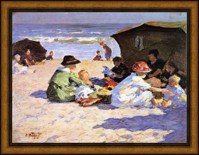 Framed Edward Henry Potthast a day at the seashore painting
