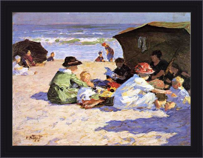 Framed Edward Henry Potthast a day at the seashore painting