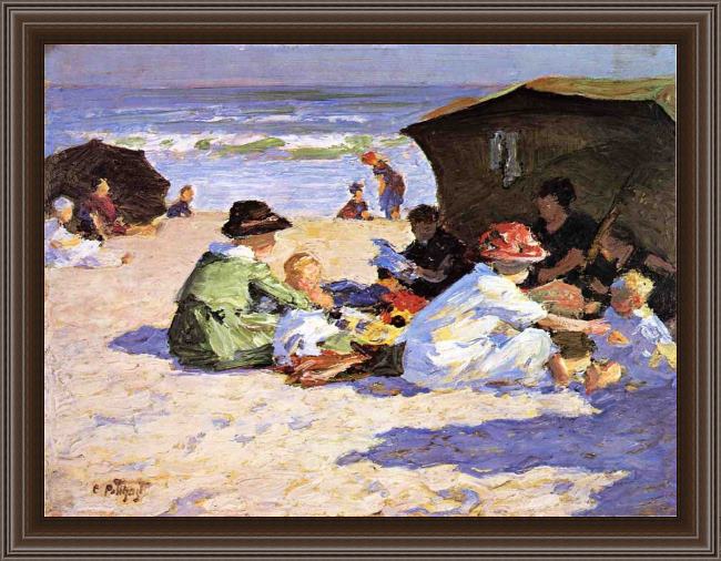 Framed Edward Henry Potthast a day at the seashore painting