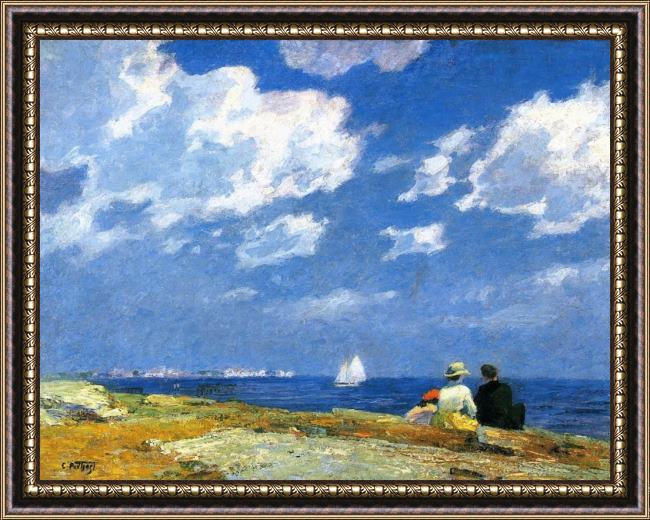 Framed Edward Henry Potthast along the shore painting