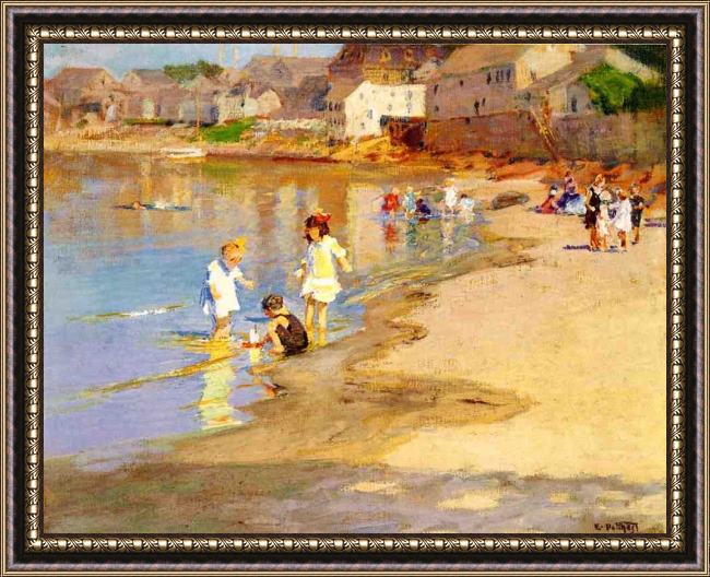 Framed Edward Henry Potthast at the beach painting