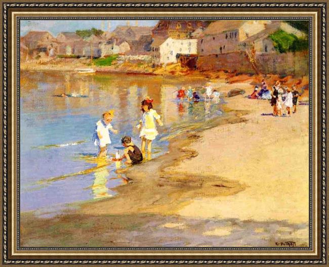 Framed Edward Henry Potthast at the beach painting