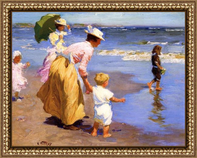 Framed Edward Henry Potthast at the beach painting