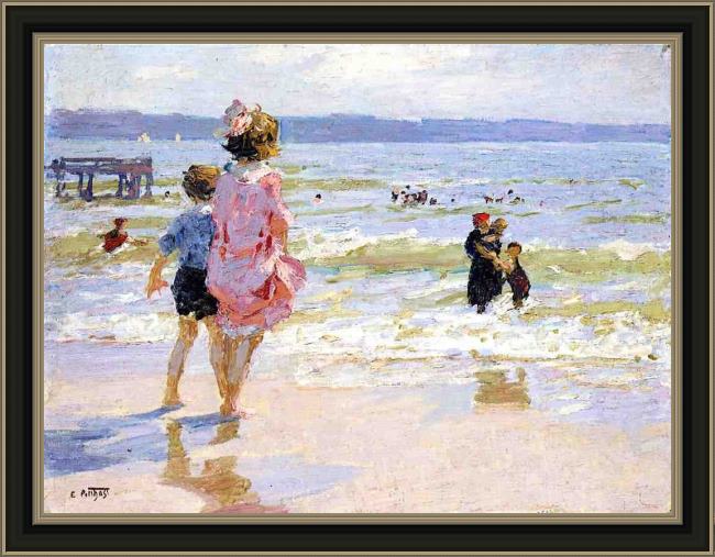 Framed Edward Henry Potthast at the seashore painting