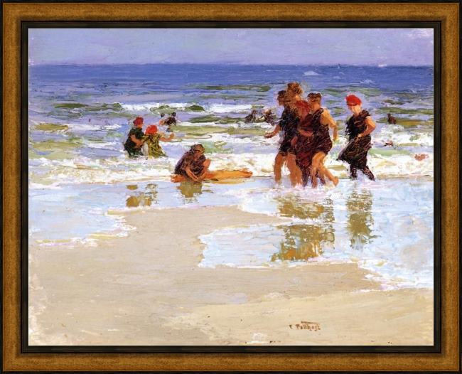 Framed Edward Henry Potthast at the seashore ii painting