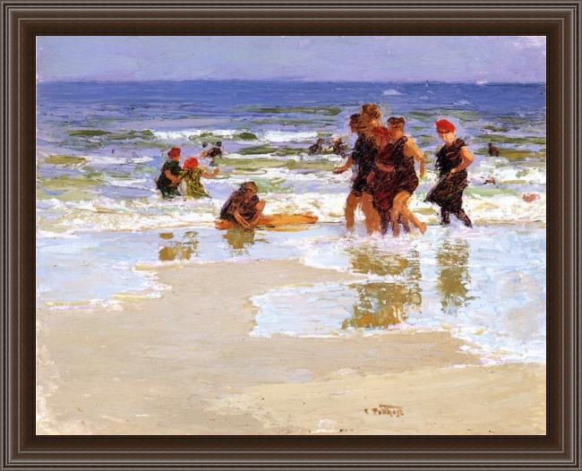 Framed Edward Henry Potthast at the seashore ii painting