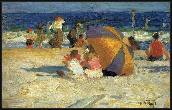 Framed Edward Henry Potthast beach umbrella painting