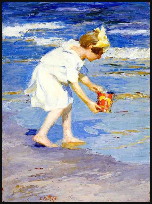 Framed Edward Henry Potthast brighton beach painting