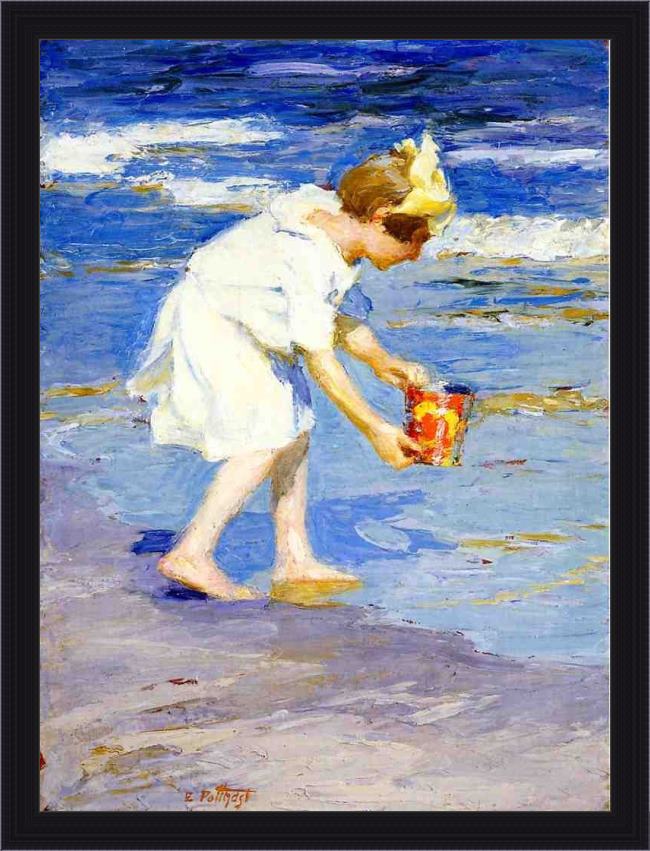 Framed Edward Henry Potthast brighton beach painting