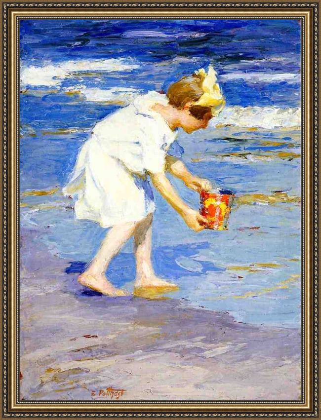 Framed Edward Henry Potthast brighton beach painting