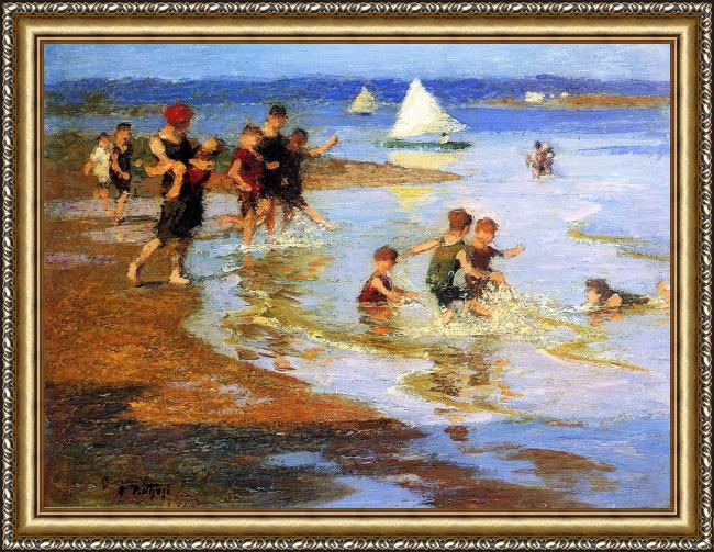 Framed Edward Henry Potthast children at play on the beach painting