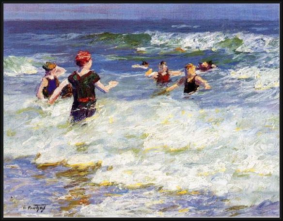 Framed Edward Henry Potthast in the surf 1 painting