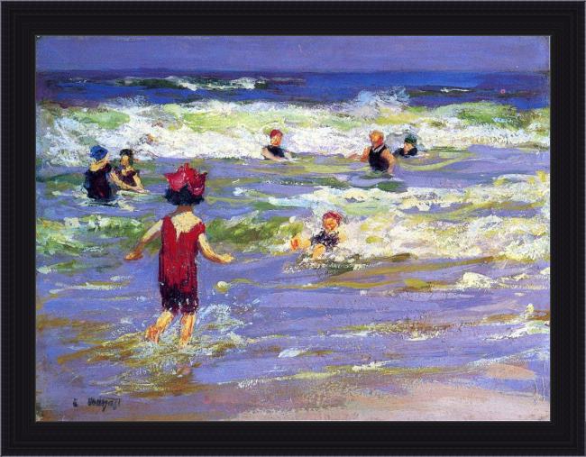 Framed Edward Henry Potthast little sea bather painting