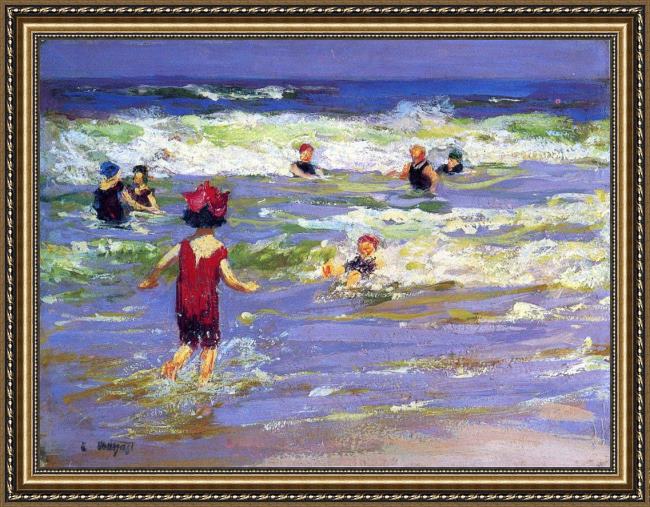 Framed Edward Henry Potthast little sea bather painting