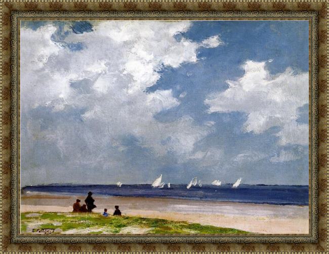 Framed Edward Henry Potthast sailboats off far rockaway painting
