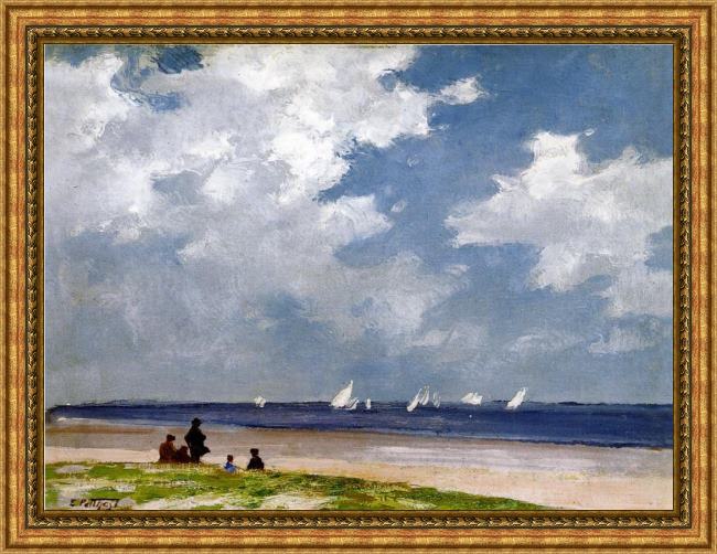 Framed Edward Henry Potthast sailboats off far rockaway painting