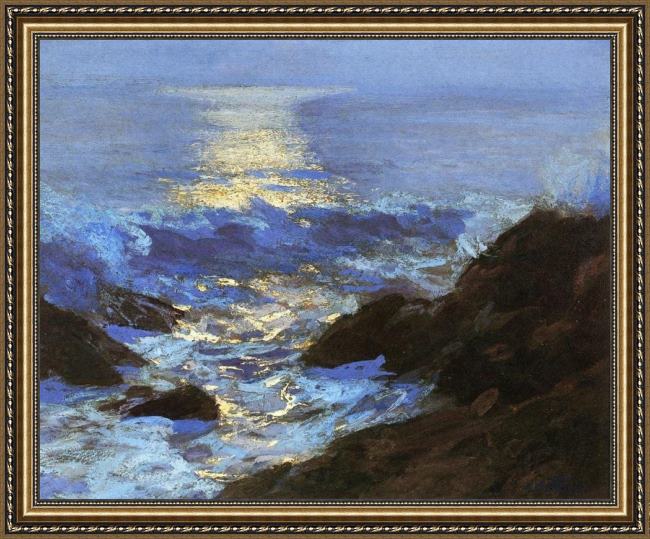 Framed Edward Henry Potthast seascape moonlight painting
