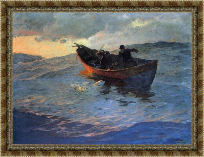 Framed Edward Henry Potthast struggle for the catch painting
