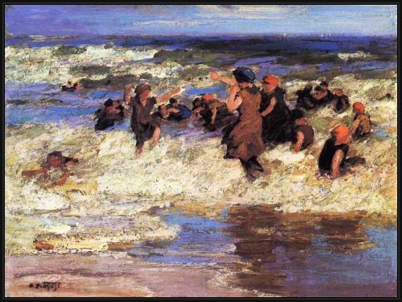 Framed Edward Henry Potthast surf bathing painting