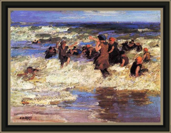 Framed Edward Henry Potthast surf bathing painting