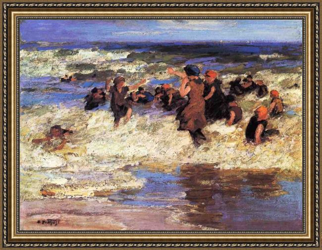 Framed Edward Henry Potthast surf bathing painting