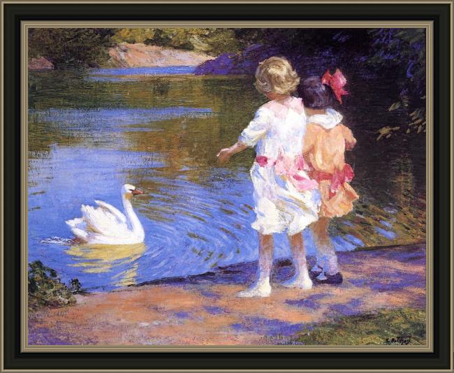 Framed Edward Henry Potthast the swan painting