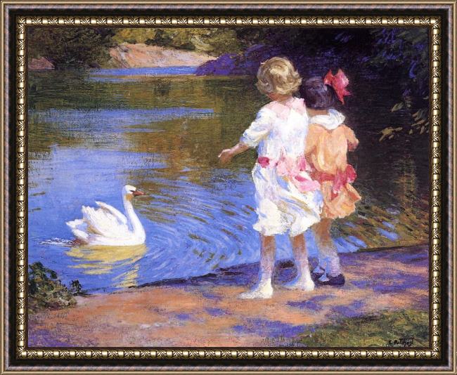 Framed Edward Henry Potthast the swan painting