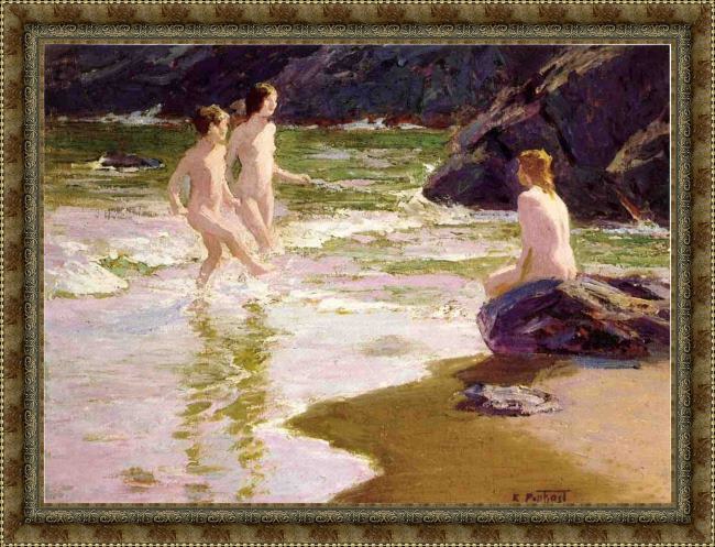 Framed Edward Henry Potthast young bathers painting