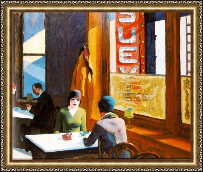 Framed Edward Hopper chop suey painting