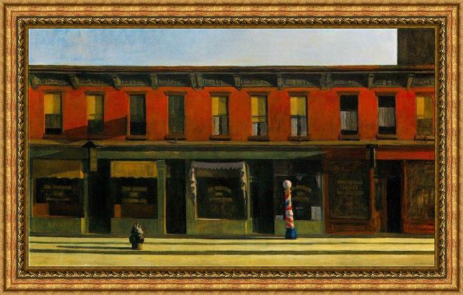 Framed Edward Hopper early sunday morning painting