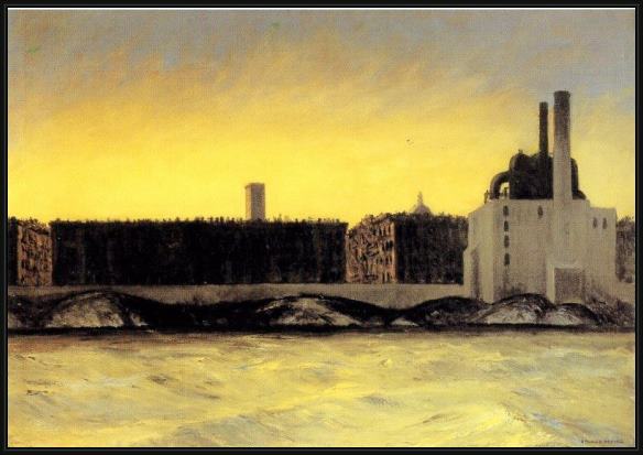 Framed Edward Hopper east river painting