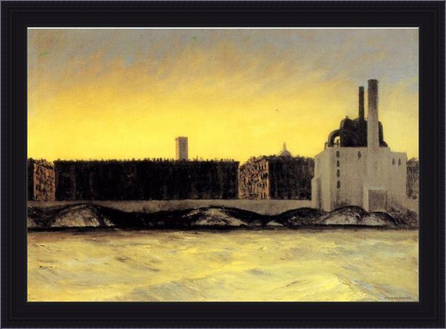 Framed Edward Hopper east river painting