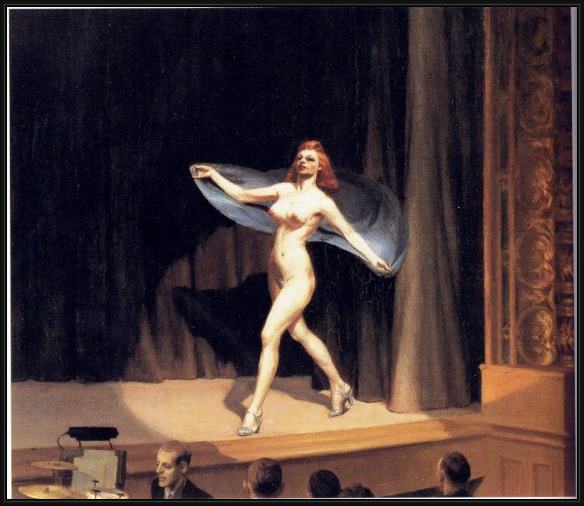 Framed Edward Hopper girlie show painting