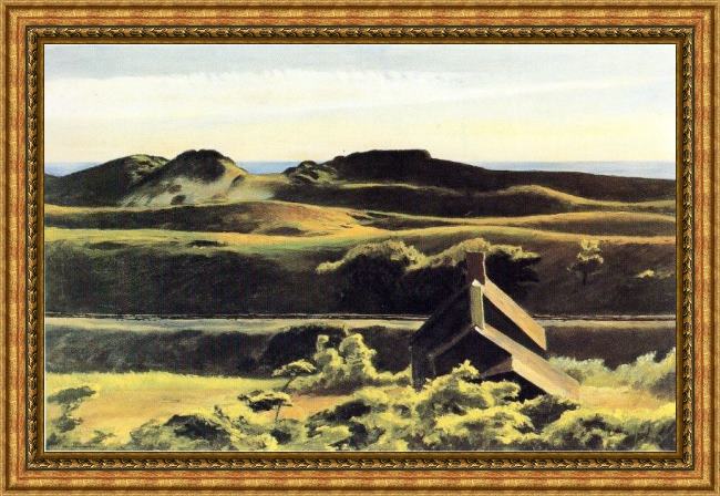 Framed Edward Hopper hills south truro painting