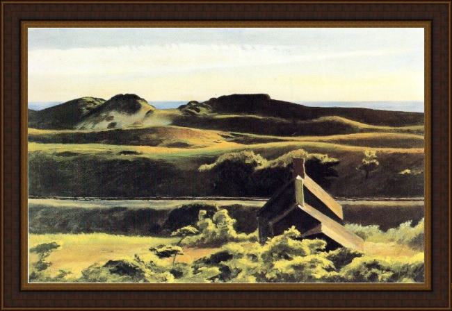 Framed Edward Hopper hills south truro painting